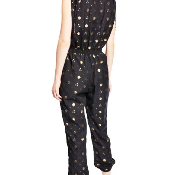 JOIE NADEZHDA BLACK METALLIC PRINT JUMPSUIT XS Jumpsuits Rompers